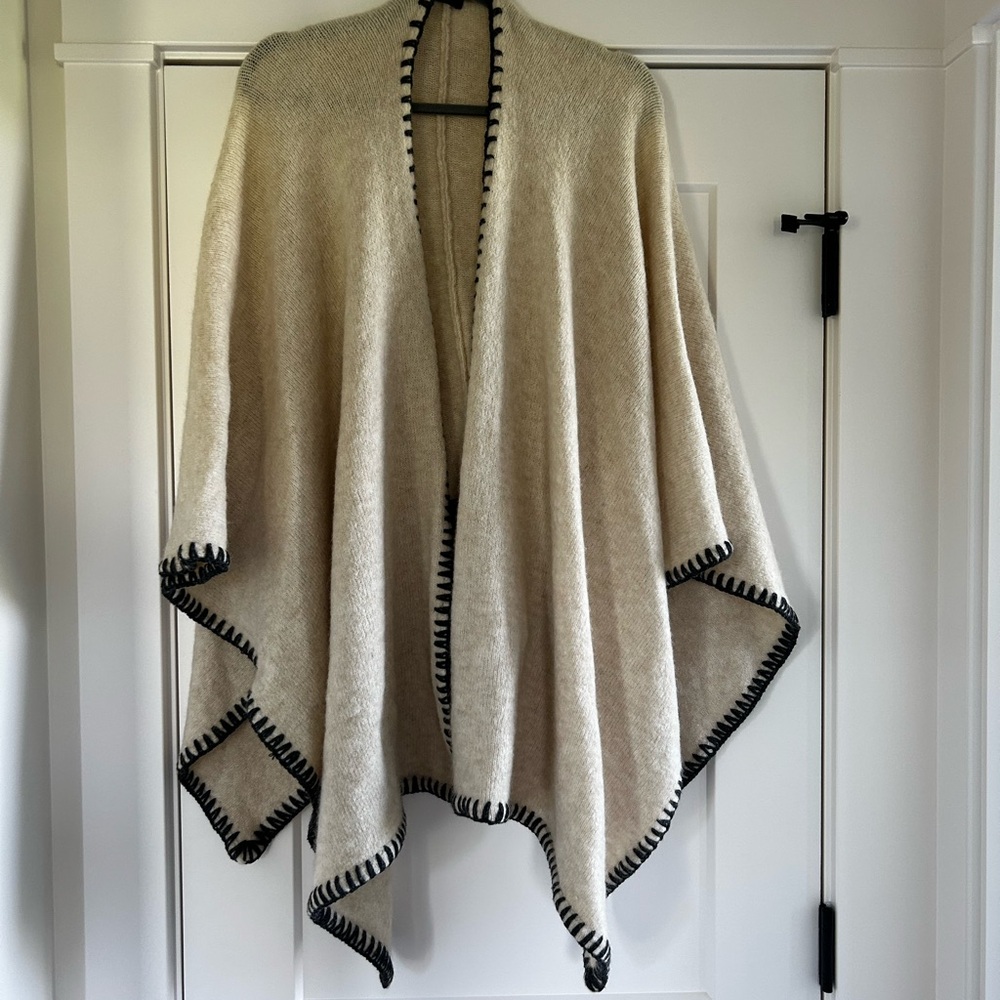 alice + olivia Elegant Cream and Dark Gray Trim Women's Shawl
